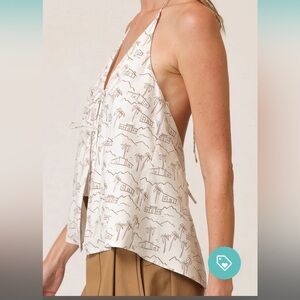 Line and Dot Tropical Print Halter Top